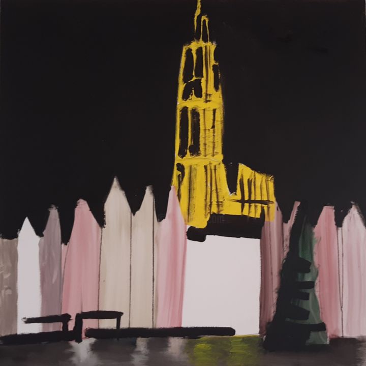 Painting titled "Antwerpen lichtstad…" by Tom Van De Walle, Original Artwork, Acrylic