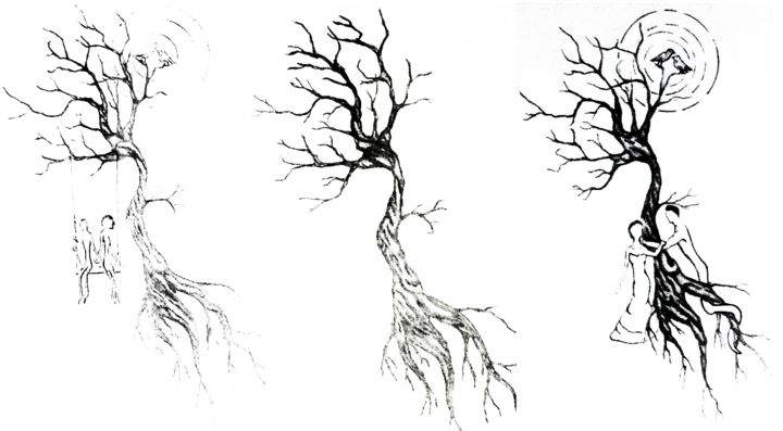Zeichnungen mit dem Titel "Tres tristes arboles" von Tom Vincenec, Original-Kunstwerk, Bleistift