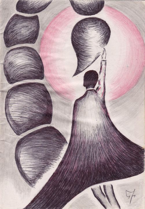 Dessin intitulée "Ballpoint Pen Tamin…" par Tom Vincenec, Œuvre d'art originale, Stylo à bille