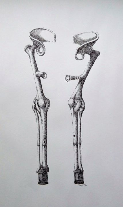 Disegno intitolato "legcrutches.jpg" da Ton Brouwer, Opera d'arte originale, Inchiostro