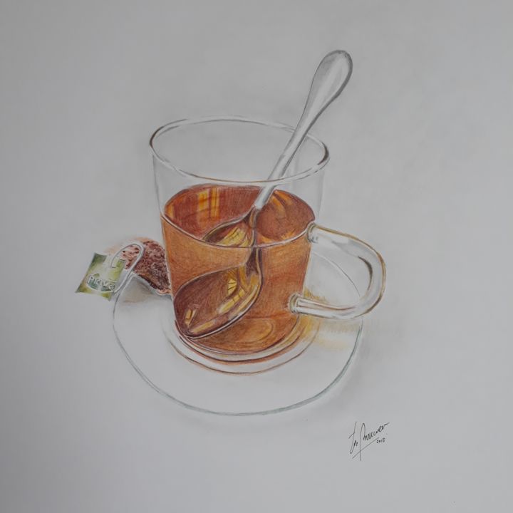 Картина под названием "Glass of tea and te…" - Ton Brouwer, Подлинное произведение искусства, Акварель