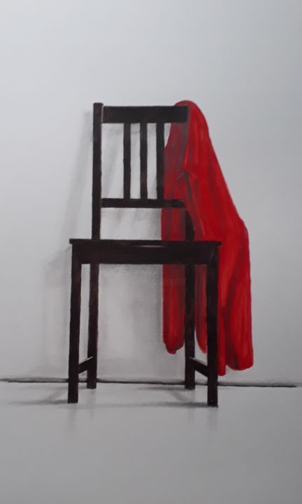 Картина под названием "Chair with red jack…" - Ton Brouwer, Подлинное произведение искусства, Акварель