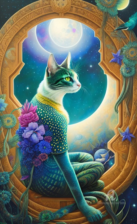 Digital Arts titled "My Cat Meditates Wh…" by Toni Barca, Original Artwork, AI generated image