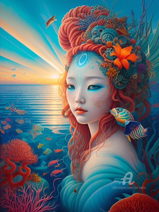 Digital Arts titled "Japanese mermaid" by Toni Barca, Original Artwork, AI generated image