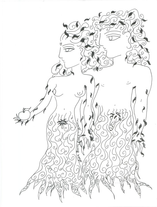 Disegno intitolato "LOVE BARES FRUIT" da Toni Barca, Opera d'arte originale, Inchiostro