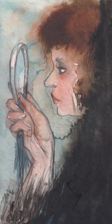 Pittura intitolato "espejo, espejito" da Tonia R.Alvarez, Opera d'arte originale, Acquarello