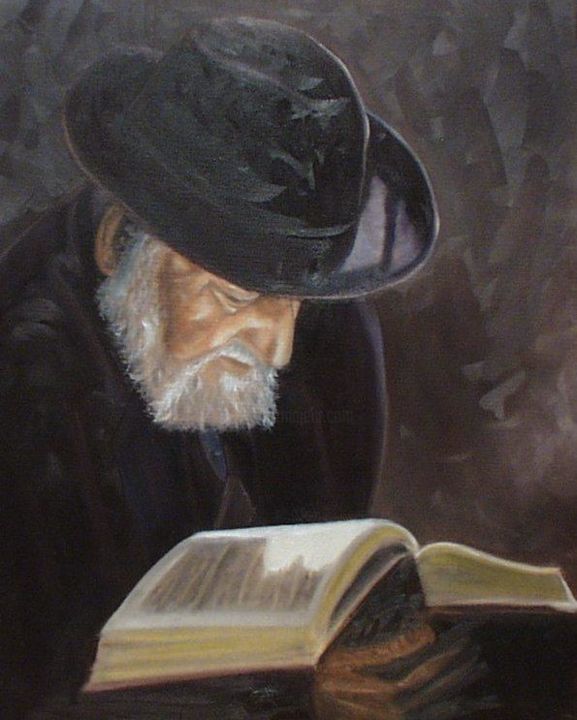 Painting titled "Old Man Reading" by Berry Toni, Original Artwork