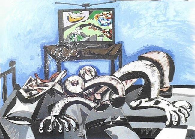Ζωγραφική με τίτλο "woman and tv" από Toni Milaqi, Αυθεντικά έργα τέχνης