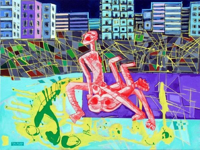 Schilderij getiteld "fucking in the edi…" door Toni Milaqi, Origineel Kunstwerk