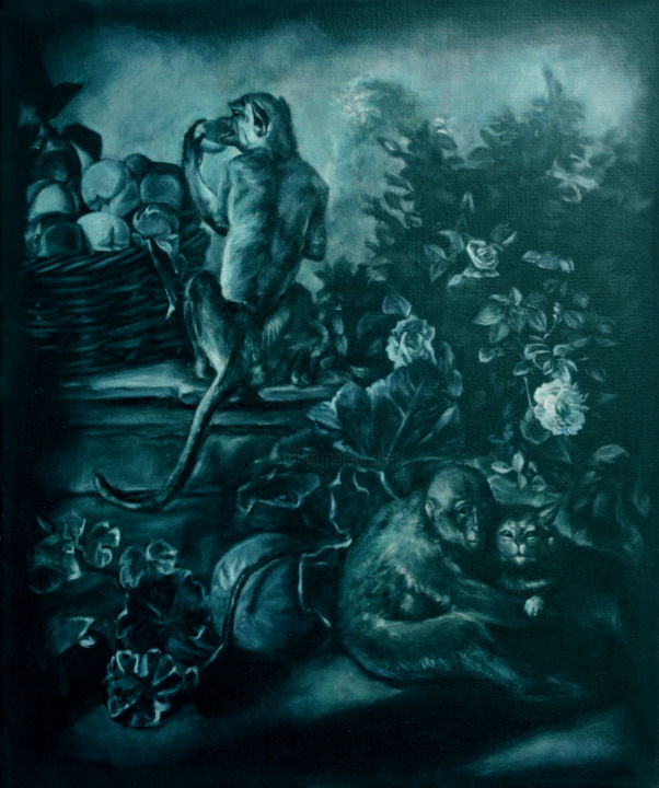 Painting titled "D'après Frankenstein" by T. Moth, Original Artwork, Oil