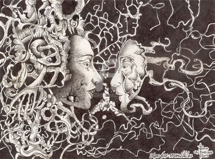 Dibujo titulada "MONDES PARALLELES" por Tonio Caltabiano, Obra de arte original, Bolígrafo