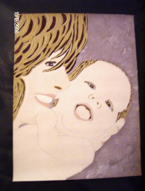 Schilderij getiteld "Mother and Child" door Tonjua Lyles, Origineel Kunstwerk