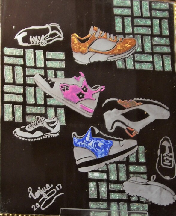 Schilderij getiteld "Sneakers, Sneakers,…" door Tonjua Lyles, Origineel Kunstwerk, Acryl