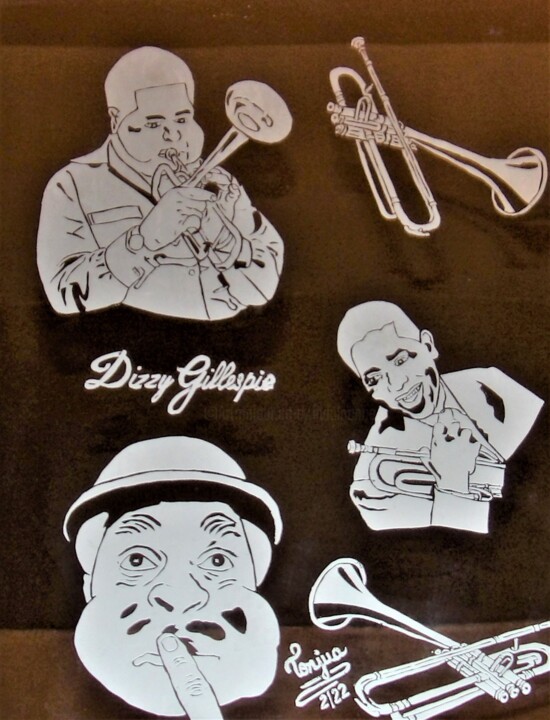 Rysunek zatytułowany „Dizzy Gillespie a T…” autorstwa Tonjua Lyles, Oryginalna praca, Ołówek Zamontowany na Szkło