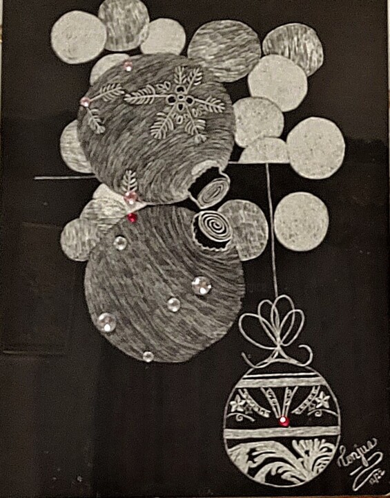 Drawing titled "Holiday Baubles" by Tonjua Lyles, Original Artwork, Scratchboard