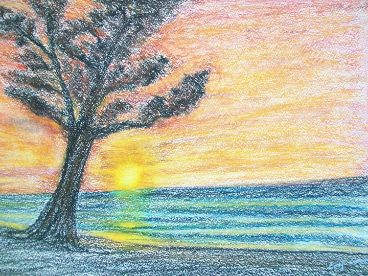Dessin intitulée "coucher de soleil e…" par Tony Crenn, Œuvre d'art originale, Autre