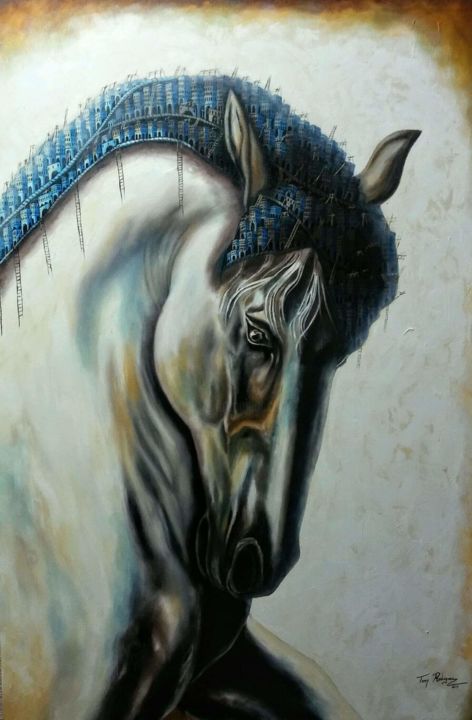 Schilderij getiteld "About horses and ot…" door Tony Rodriguez(Juan Antonio Rodriguez Ol, Origineel Kunstwerk, Olie
