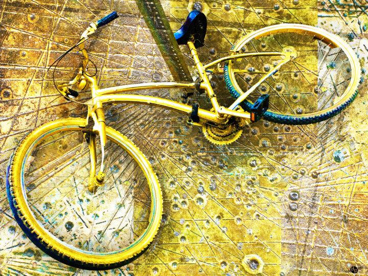 Painting titled "Waiting Bike Bicycl…" by Tony Rubino, Original Artwork, Acrylic Mounted on Wood Stretcher frame