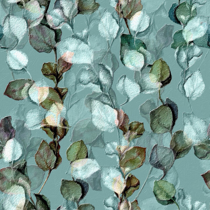 Картина под названием "Green Leaves Blue V…" - Tony Rubino, Подлинное произведение искусства, Акрил Установлен на Деревянная…