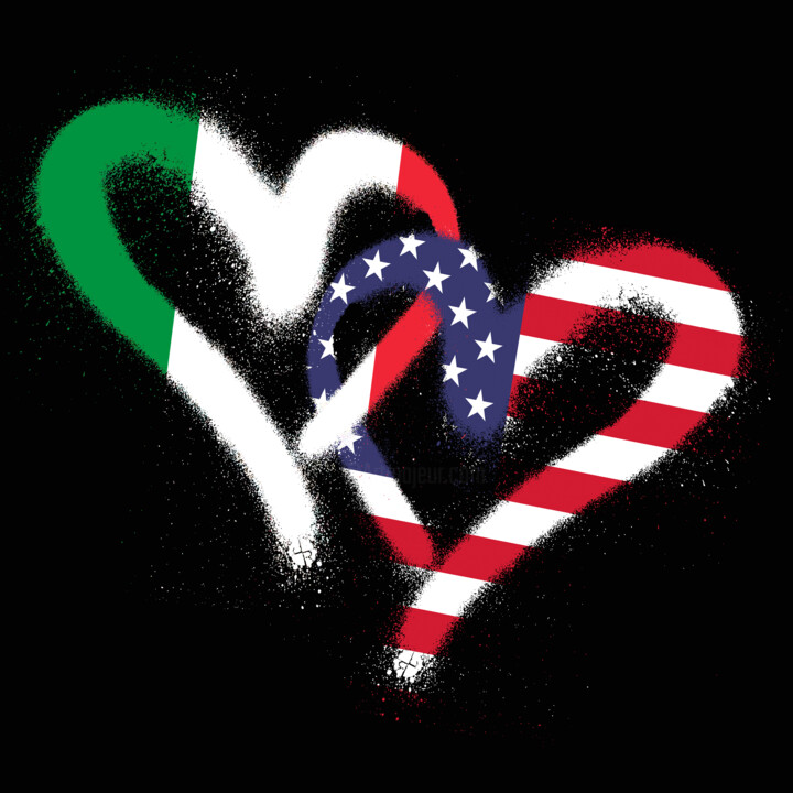 Pittura intitolato "Flag Heart Italy US…" da Tony Rubino, Opera d'arte originale, Acrilico Montato su Telaio per barella in…