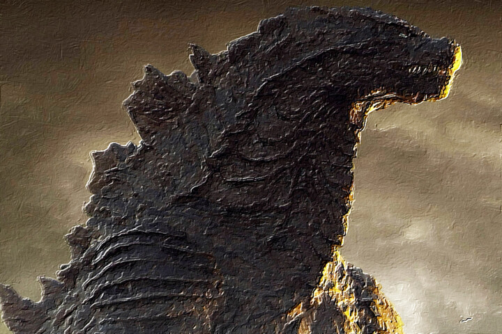 Painting titled "Rubino Godzilla Bla…" by Tony Rubino, Original Artwork, Acrylic Mounted on Wood Stretcher frame