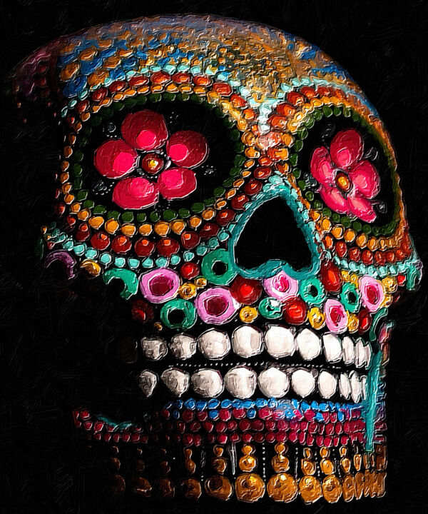 绘画 标题为“Sugar Skull Pattern…” 由Tony Rubino, 原创艺术品, 丙烯 安装在木质担架架上