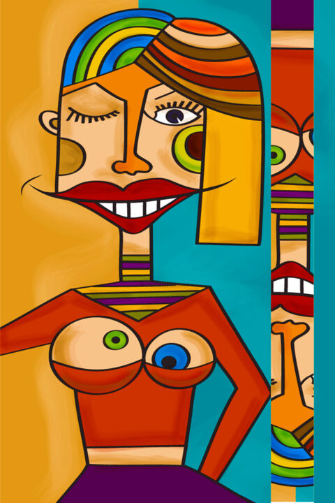 Painting titled "Ode To Picasso Woman" by Tony Rubino, Original Artwork, Acrylic Mounted on Wood Stretcher frame