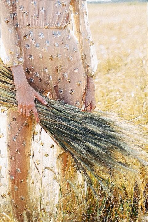 Painting titled "Woman With Wheat" by Tony Rubino, Original Artwork, Acrylic Mounted on Wood Stretcher frame