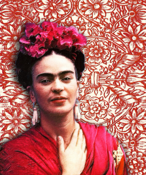 绘画 标题为“FridaKahlo” 由Tony Rubino, 原创艺术品, 丙烯 安装在木质担架架上