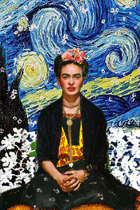Painting titled "Frida Kahlo Vincent…" by Tony Rubino, Original Artwork, Acrylic Mounted on Wood Stretcher frame