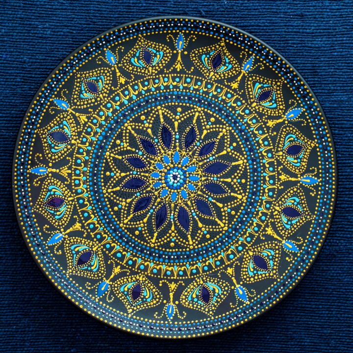 Decorative Ceramic Plate With Black Blu Tony Rubino Artmajeur