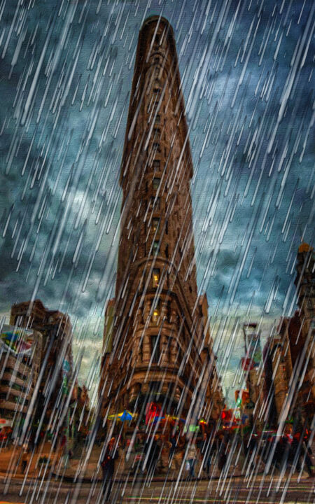 「New York City Skyli…」というタイトルの絵画 Tony Rubinoによって, オリジナルのアートワーク, アクリル ウッドストレッチャーフレームにマウント
