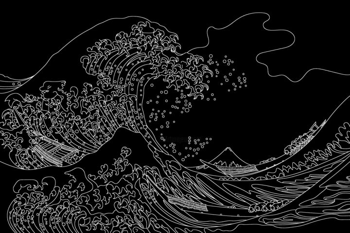 Картина под названием "Great Wave Japanese…" - Tony Rubino, Подлинное произведение искусства, Акрил Установлен на Деревянная…
