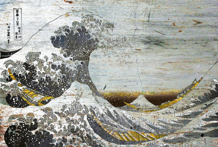 Картина под названием "Great Wave Japanese…" - Tony Rubino, Подлинное произведение искусства, Акрил Установлен на Деревянная…