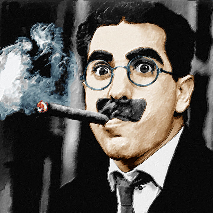Painting titled "Groucho Marx" by Tony Rubino, Original Artwork, Acrylic Mounted on Wood Stretcher frame