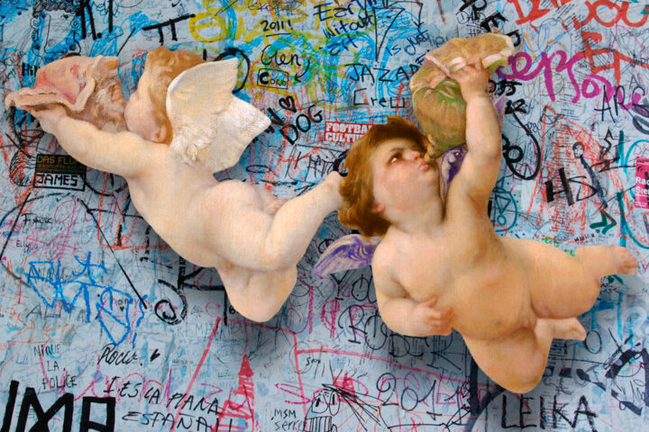 Pittura intitolato "Cupid Cherub Graffi…" da Tony Rubino, Opera d'arte originale, Acrilico Montato su Telaio per barella in…