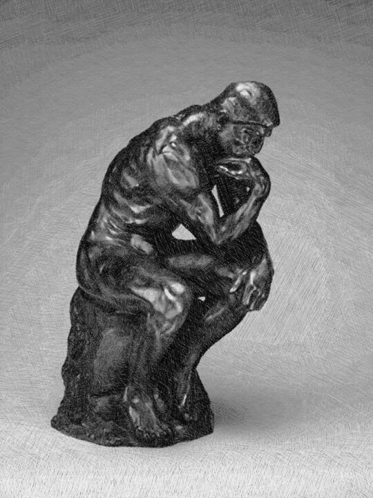 Painting titled "Rodin Thinker Drawi…" by Tony Rubino, Original Artwork, Acrylic Mounted on Wood Stretcher frame