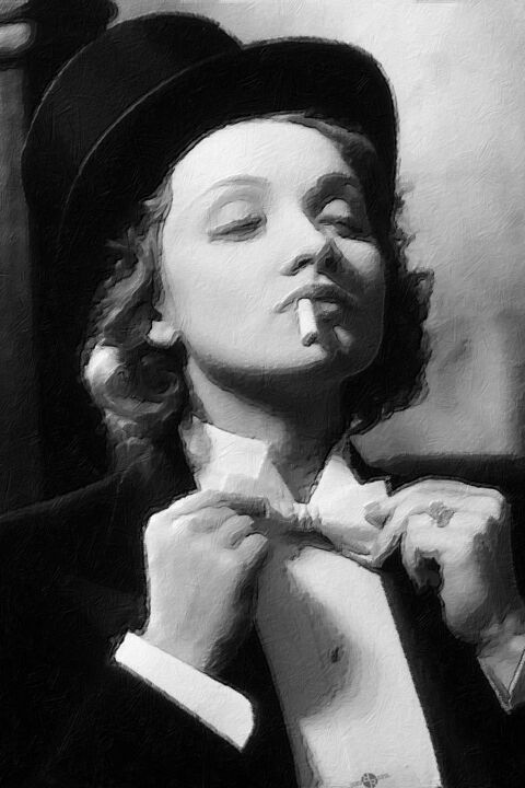 Schilderij getiteld "Marlene Dietrich" door Tony Rubino, Origineel Kunstwerk, Acryl Gemonteerd op Frame voor houten brancard