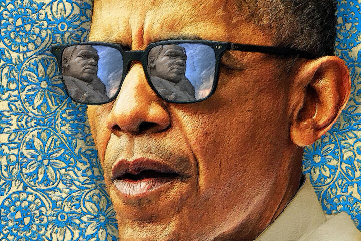 Painting titled "Barack Obama Martin…" by Tony Rubino, Original Artwork, Acrylic Mounted on Wood Stretcher frame