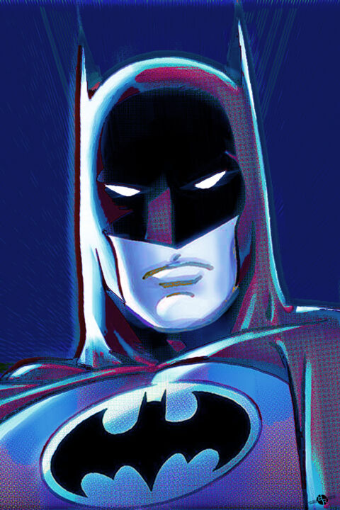 Digital Arts titled "Batman Bat Man Blue" by Tony Rubino, Original Artwork, Digital Painting Mounted on Wood Stretcher frame