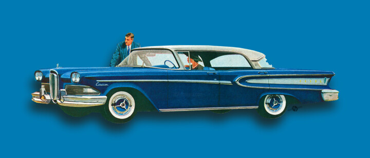 Collages titled "Edsel Citation Car…" by Tony Rubino, Original Artwork, Acrylic Mounted on Wood Stretcher frame