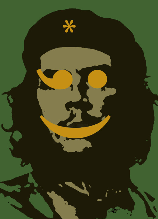 Collages getiteld "Che Guevara Emotico…" door Tony Rubino, Origineel Kunstwerk, Acryl Gemonteerd op Frame voor houten branca…