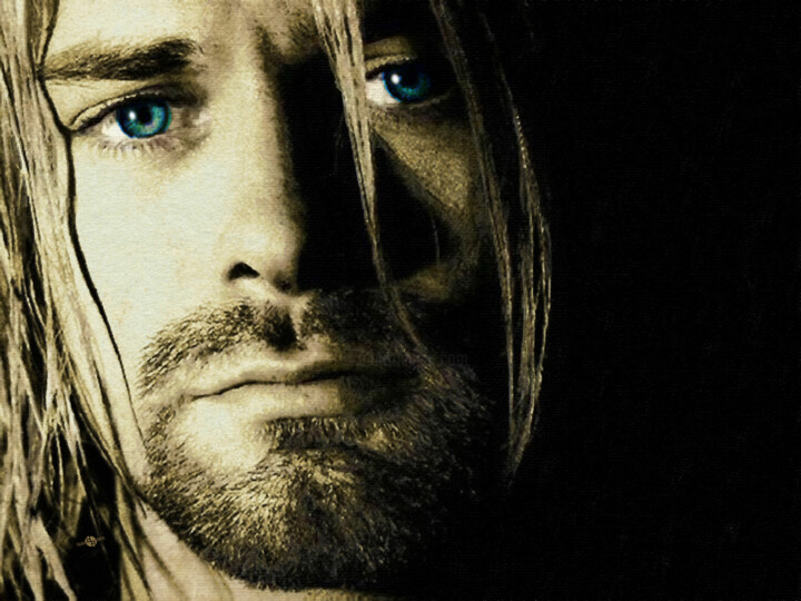 "Kurt Cobain Nirvana…" başlıklı Dijital Sanat Tony Rubino tarafından, Orijinal sanat, Dijital Resim Ahşap Sedye çerçevesi üz…
