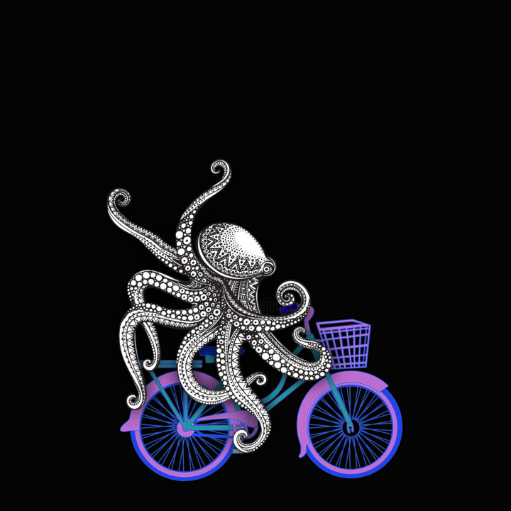 Коллажи под названием "Rubino Zen Octopus…" - Tony Rubino, Подлинное произведение искусства, Коллажи Установлен на Деревянна…