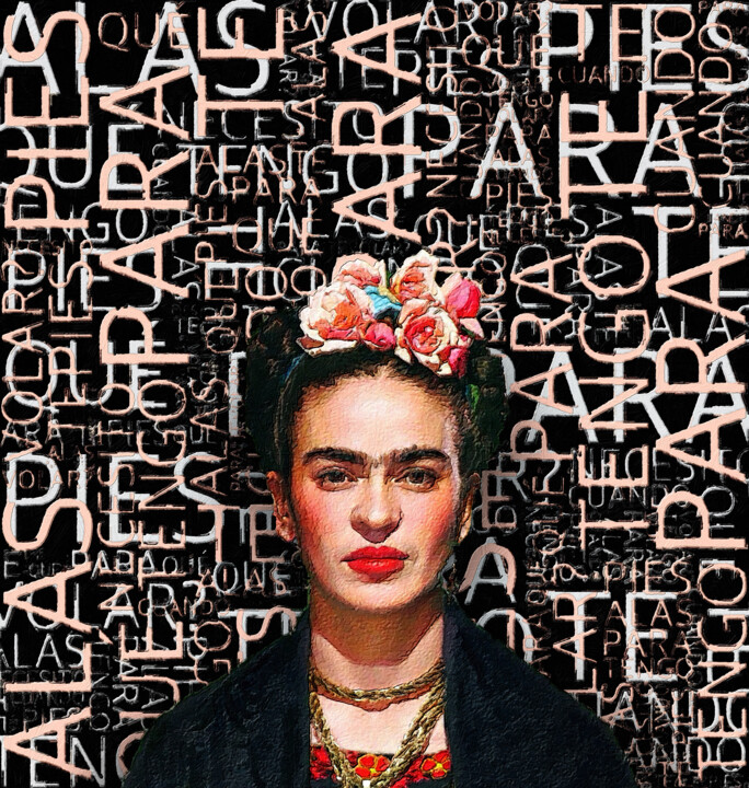 Collages intitulée "Frida Kahlo Square" par Tony Rubino, Œuvre d'art originale, Peinture numérique Monté sur Châssis en bois
