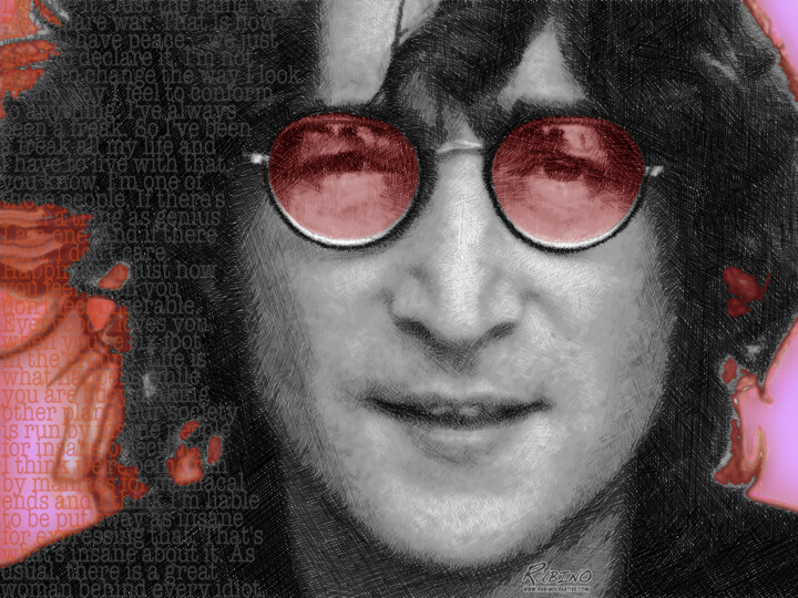 Collages titled "Imagine John Lennon…" by Tony Rubino, Original Artwork, Collages Mounted on Wood Stretcher frame