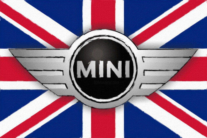 Κολάζ με τίτλο "Mini Cooper Logo Fl…" από Tony Rubino, Αυθεντικά έργα τέχνης, Ακρυλικό Τοποθετήθηκε στο Ξύλινο φορείο σκελετό