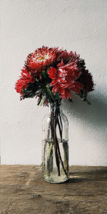 Malarstwo zatytułowany „Red Pink Flower Vas…” autorstwa Tony Rubino, Oryginalna praca, Akryl Zamontowany na Drewniana rama n…