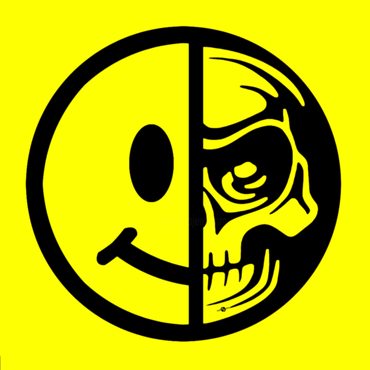 Smiley Face Skull Yellow, Painting by Tony Rubino | Artmajeur