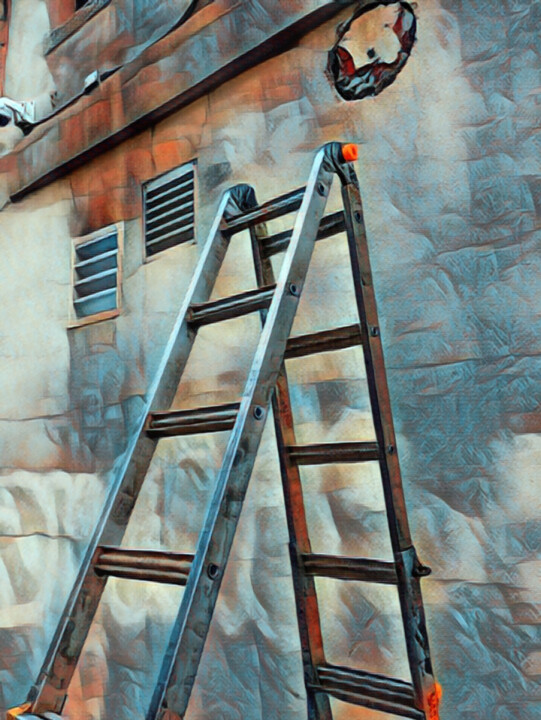 Painting titled "Ladder" by Tony Rubino, Original Artwork, Acrylic Mounted on Wood Stretcher frame